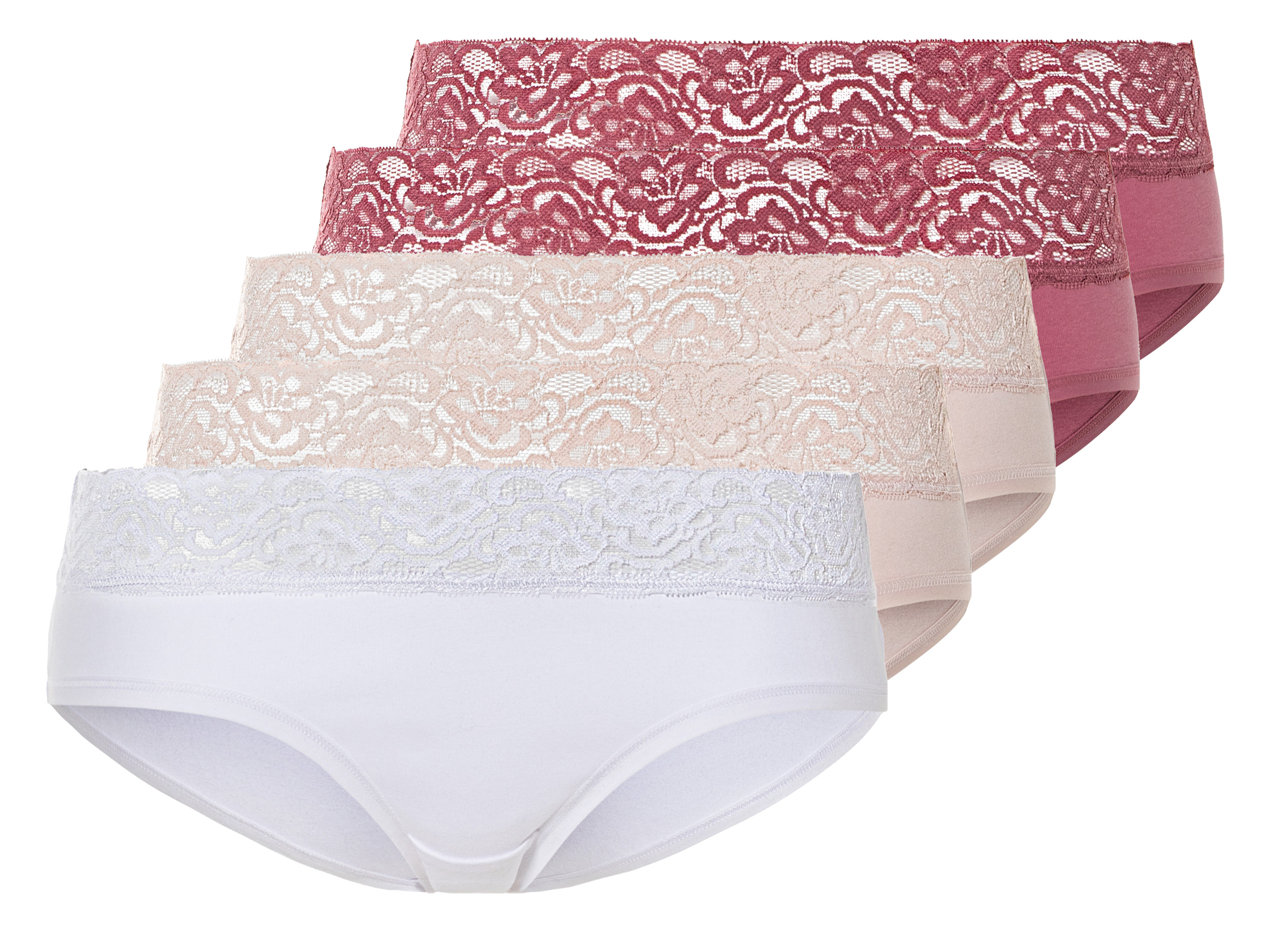 esmara Hipstery damskie, z koronką, 5 par Xl48/50, Czerwony/ różowy/biały