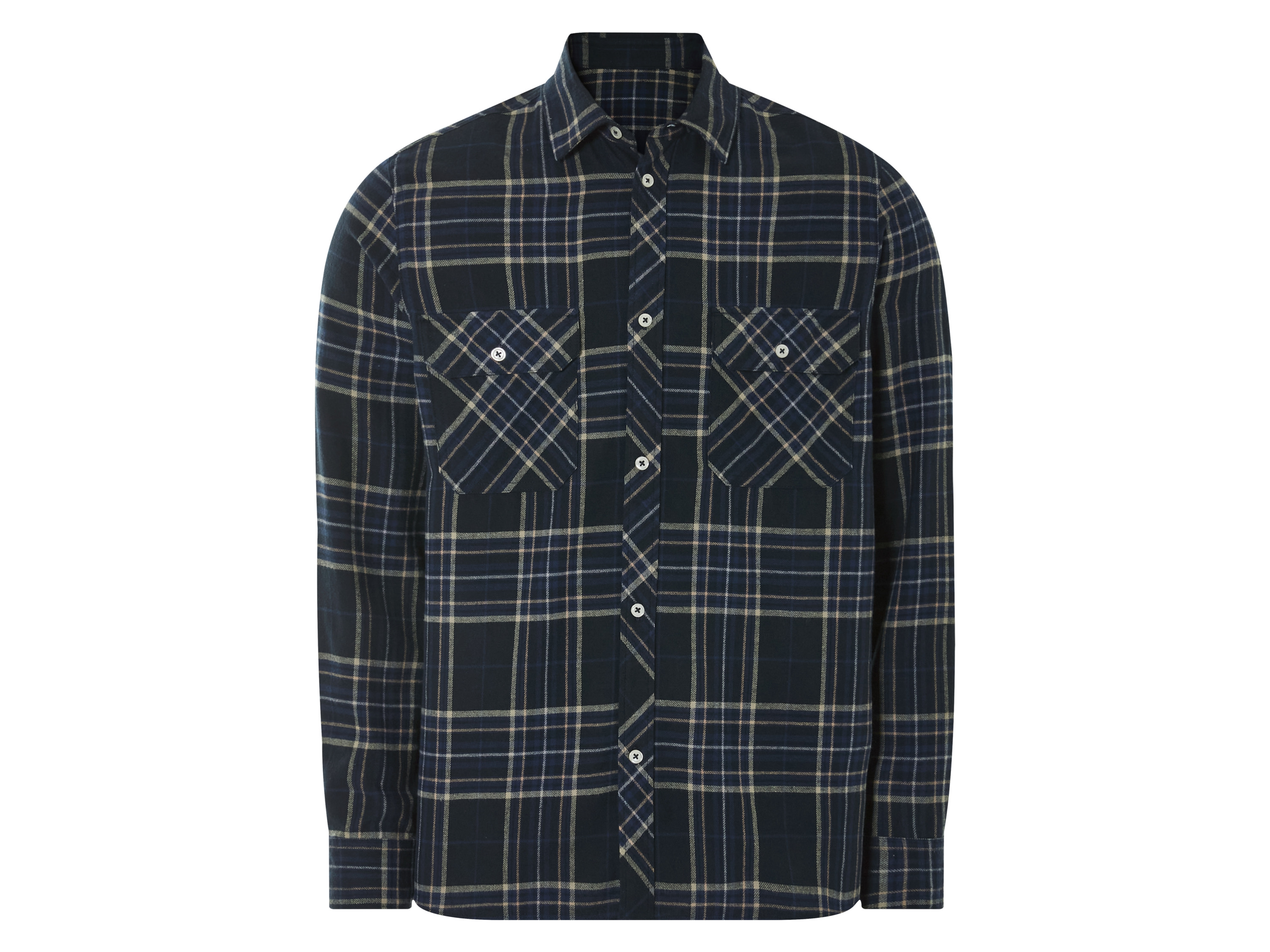 Livergy Koszula flanelowa męska czarny/niebieski/kratka, XL 43/44