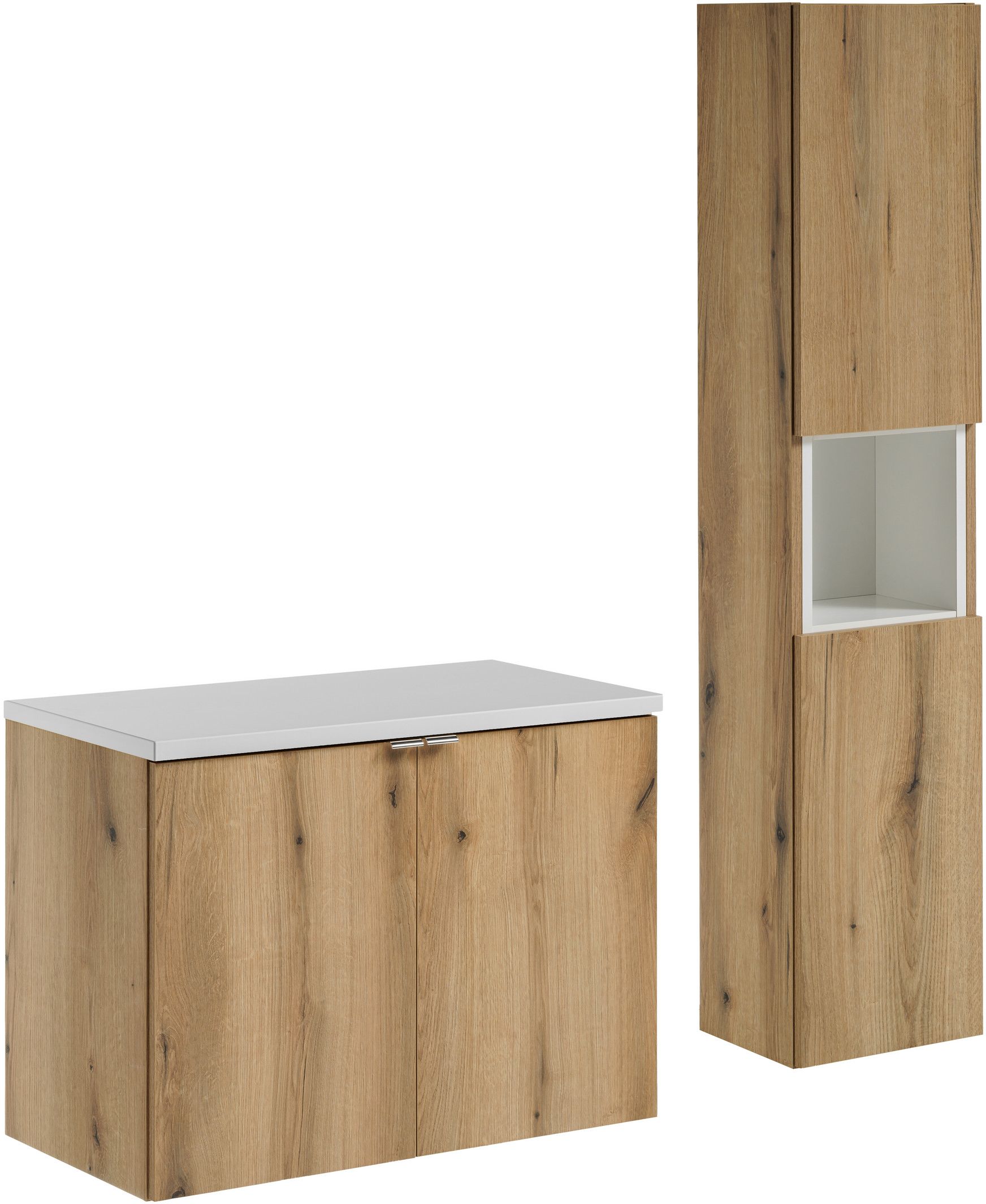 Darmowa Dostawa - Zestaw mebli łazienkowych 80x40x140 cm podumywalkowa wisząca biała-dąb Comad Nova Oak SETNOABWHITE80CMDHC