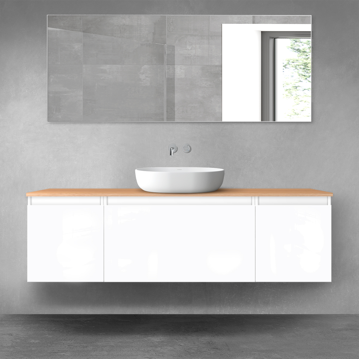 Darmowa Dostawa - Zestaw mebli łazienkowych 160x46.4x48.6 cm podumywalkowa wisząca biała-dab Oltens Vernal 68447000