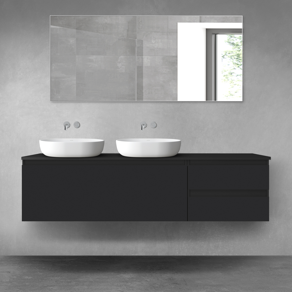 Darmowa Dostawa - Zestaw mebli łazienkowych 180x46.4x48.6 cm podumywalkowa wisząca czarna Oltens Vernal 68590300