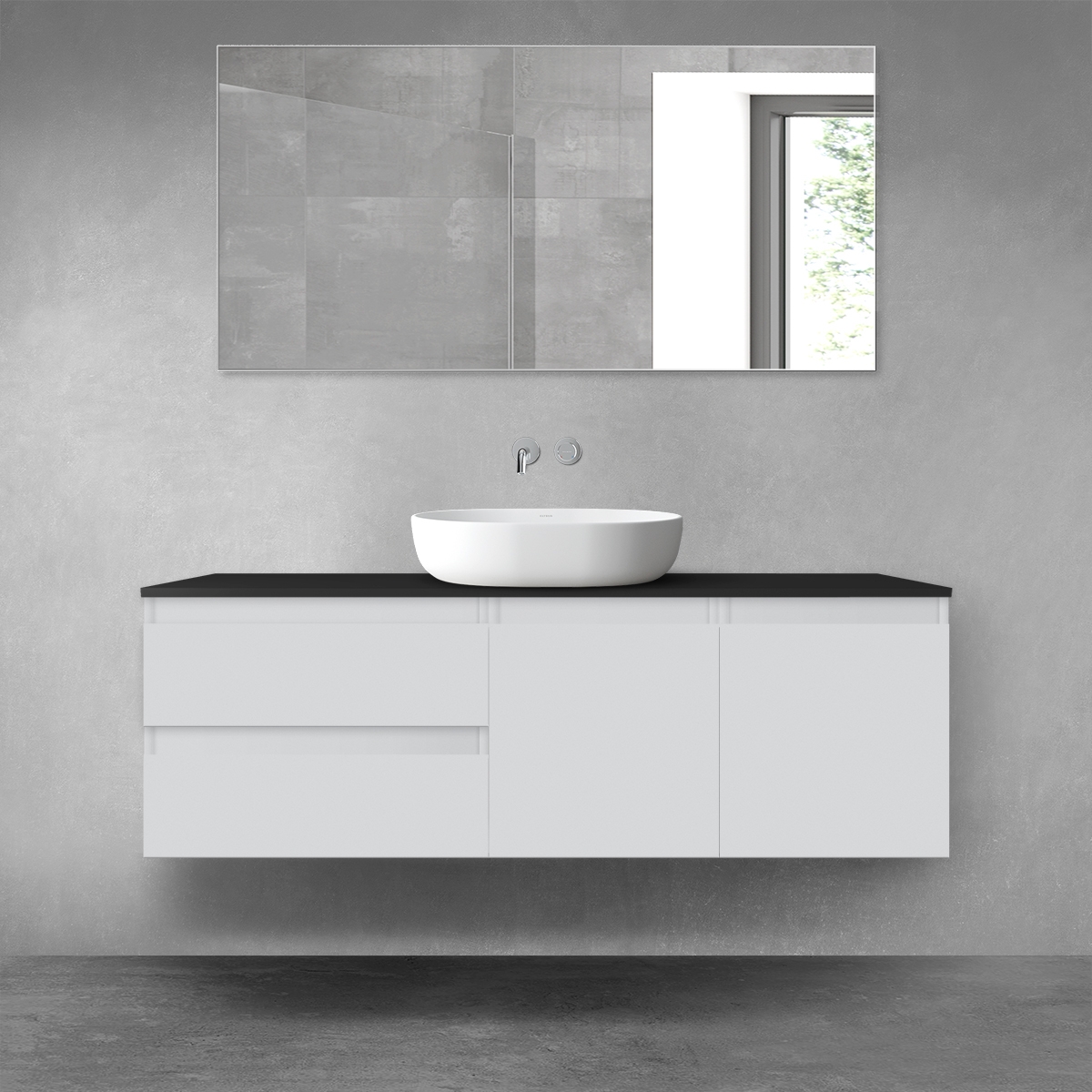 Darmowa Dostawa - Zestaw mebli łazienkowych 140x46.4x48.6 cm podumywalkowa wisząca czarna-szara Oltens Vernal 68278700