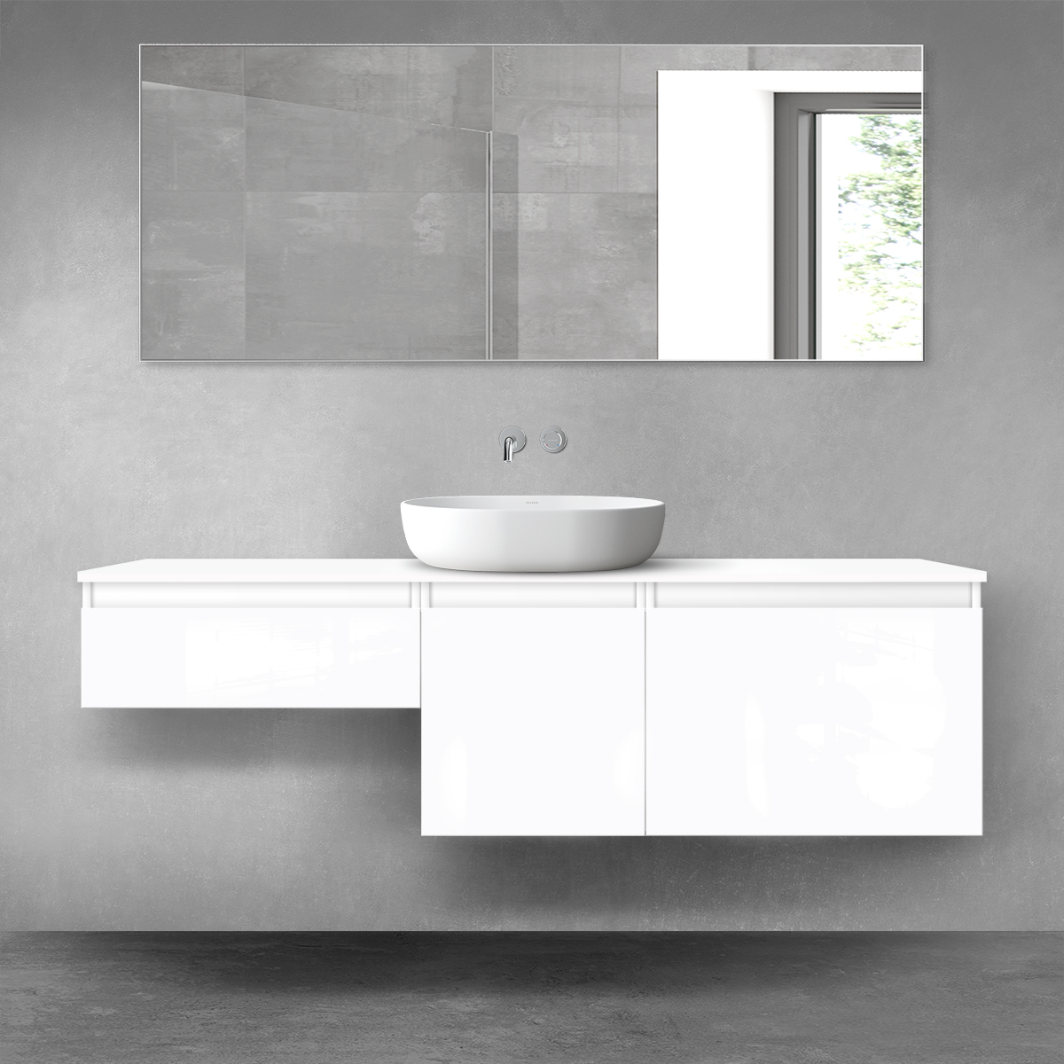 Darmowa Dostawa - Zestaw mebli łazienkowych 160x46.4x48.6 cm podumywalkowa wisząca biała Oltens Vernal 68473000