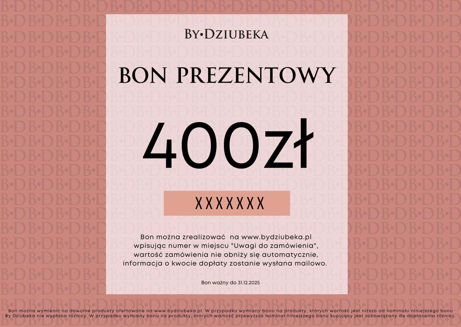Bon Prezentowy 400 zł online do wydruku BON400 - By Dziubeka