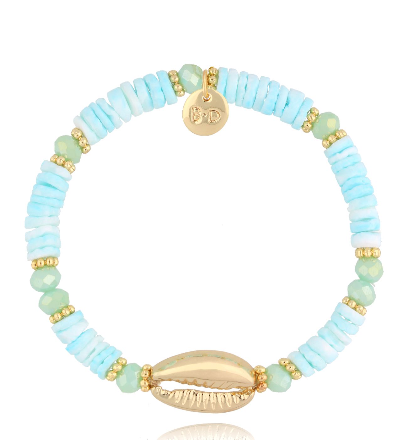 Bransoletka z niebieskimi muszlami Gold Shell BSH0130 - By Dziubeka
