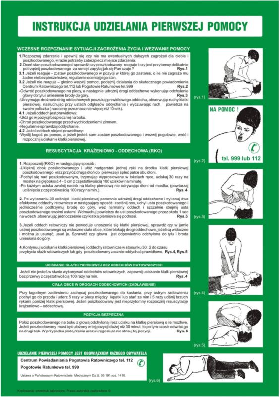 Znak "Instrukcja udzielania Pierwszej Pomocy"