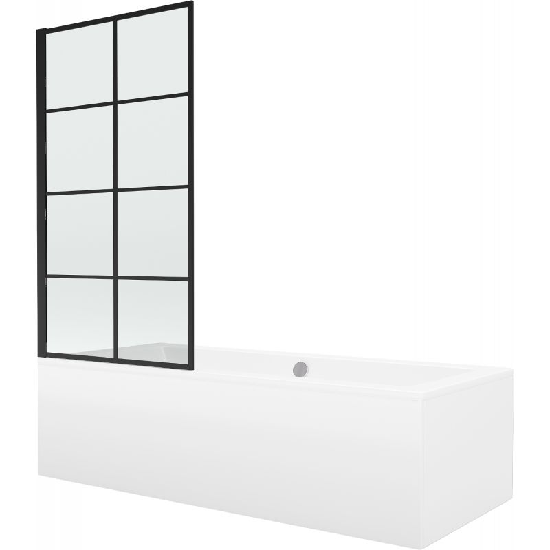 Wanna prostokątna Mexen Cube 180 x 80 cm z obudową i parawanem 1-skrzydłowym 80 cm czarny wzór fix 1 szt.