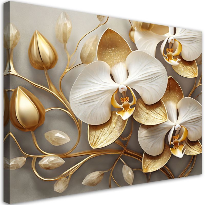 Obraz do salonu sypialni Feeby Orchidea Glamour Złoty Beżowy 100x70 cm 1szt