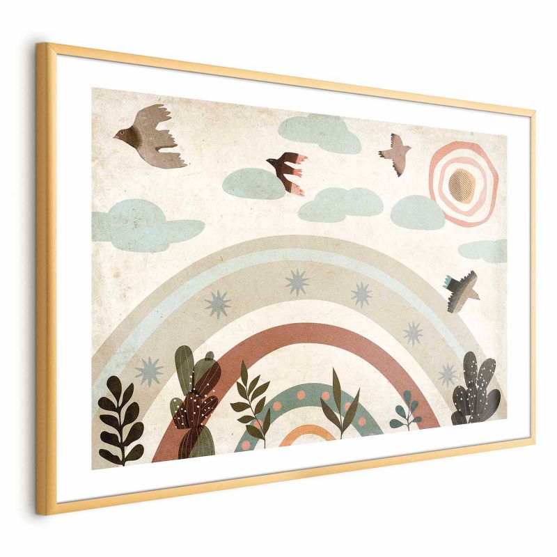 Plakat Artgeist Tęcza i ptaki 60x40 cm z ramą złotą 1 szt