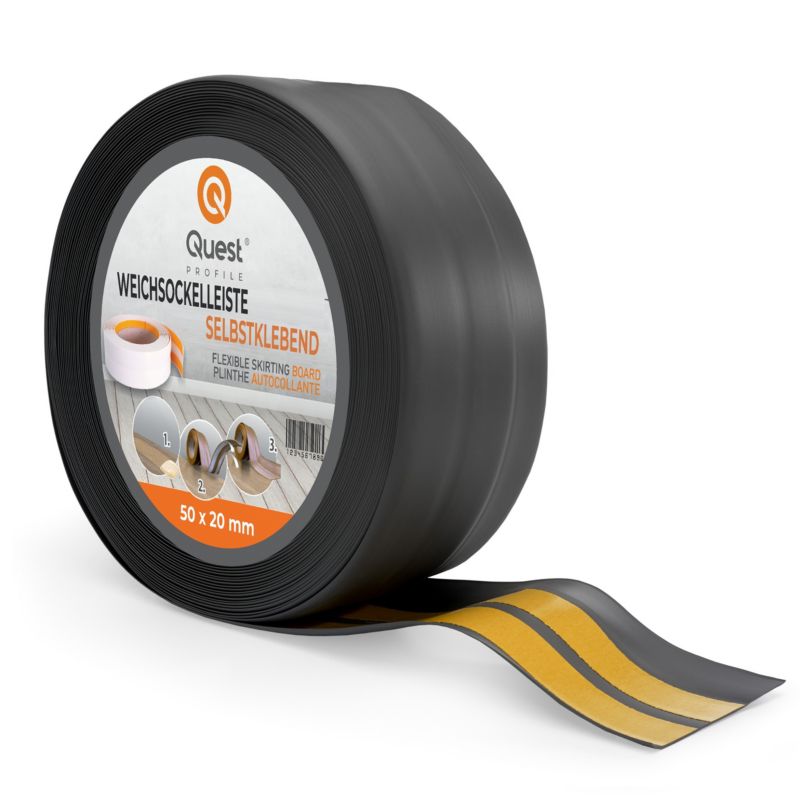 Listwa przypodłogowa PCV 50x20mm, QUEST, samoprzylepna elastyczna, miękka listwa podłogowa, cokołowa, grafit, 20m