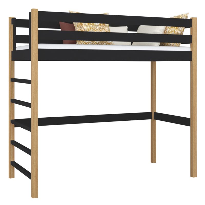Drewniane łóżko na antresoli N-WOOD N01 90x180 czarny / dąb naturalny 1 szt.