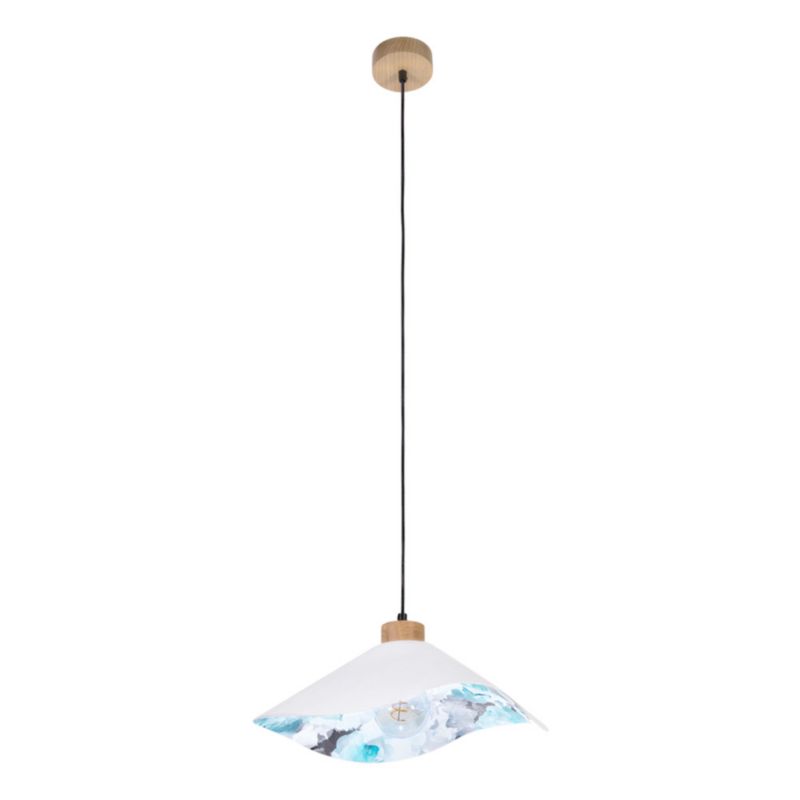 Drewniana Lampa Wisząca SPOT Light 1xE27 Max.40W Dąb Olejowany FSC z Białym Abażurem w Kwiecisty Wzór, 1 szt.