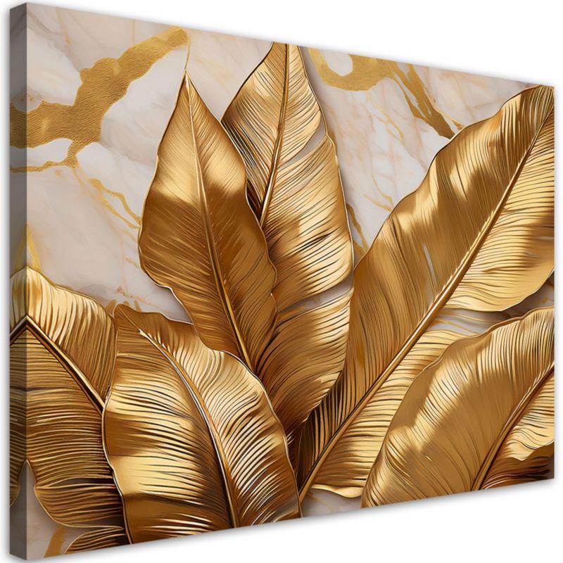 Obraz do salonu sypialnia Feeby Złote Liście Bananowca Marmur 100x70 cm 1szt