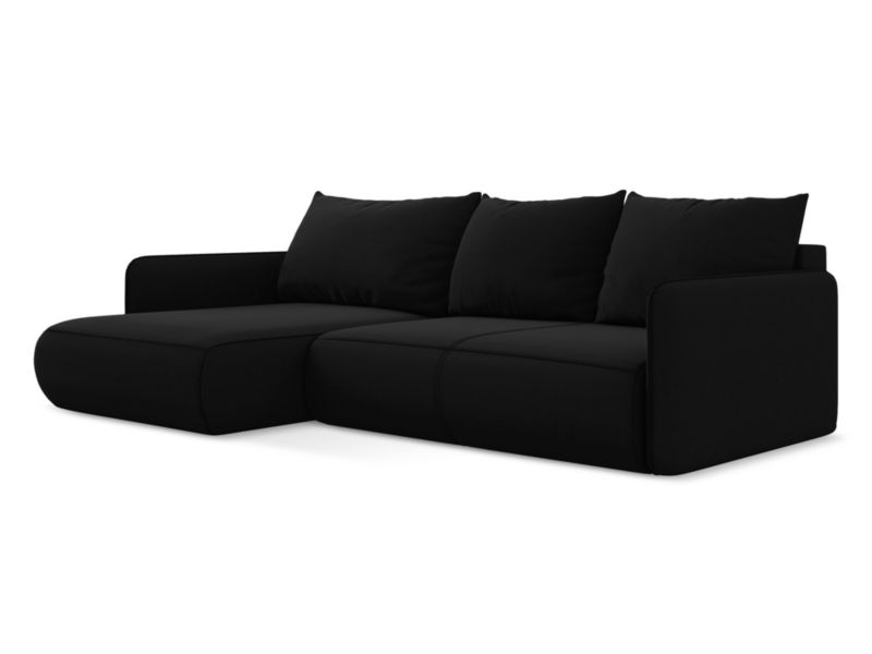 Narożnik lewostronny z funkcją spania Makamii Nanea z weluru 240x148 cm czarny 1 szt.