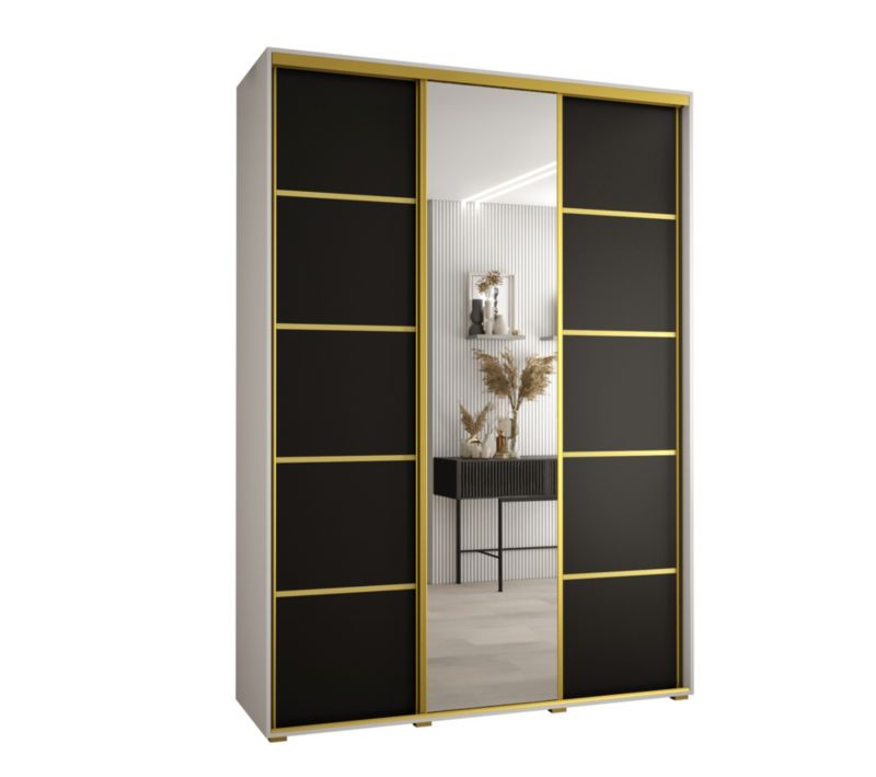 Szafa przesuwna Abiks DAVOS 5 wysoka szer.180cm gł.45cm biały/czarny/złoty 1szt.