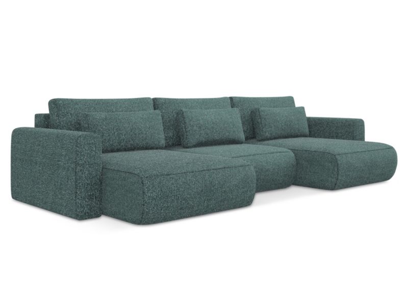 Sofa panoramiczna z funkcją spania Makamii Kapua z tkaniny plecionej 340x149 cm jeans 1 szt.