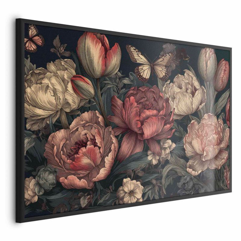 Plakat Artgeist Kwiaty na turkusowym tle 60x40 cm z ramą czarną 1 szt