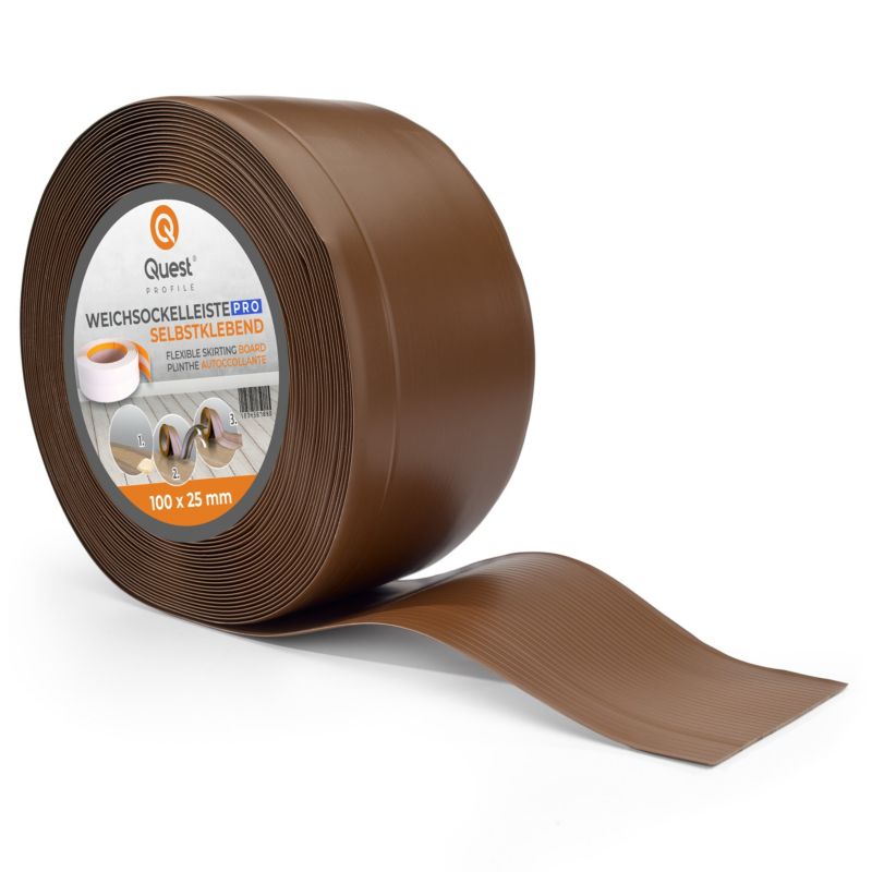 Listwa przypodłogowa PCV 100x25mm, QUEST, elastyczna, miękka listwa podłogowa, cokołowa, brąz, 5m