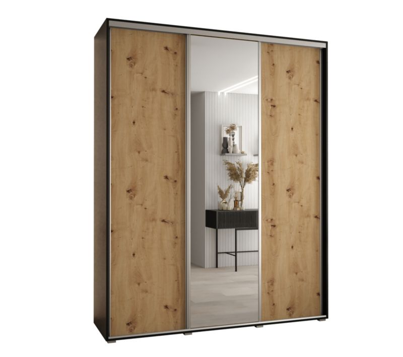 Szafa przesuwna Abiks DAVOS 3 wysoka szer.200cm gł.45cm czarny/artisan/srebrny 1szt.