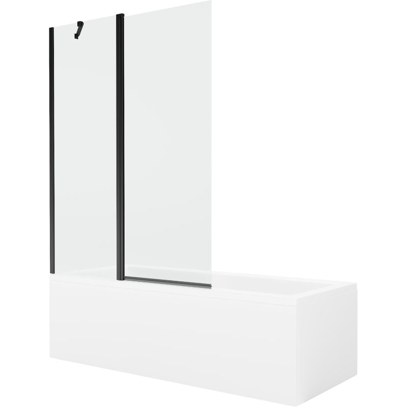 Wanna prostokątna Mexen Cubik 150 x 70 cm z obudową i parawanem 1-skrzydłowym 120 cm transparent czarny 1 kpl.