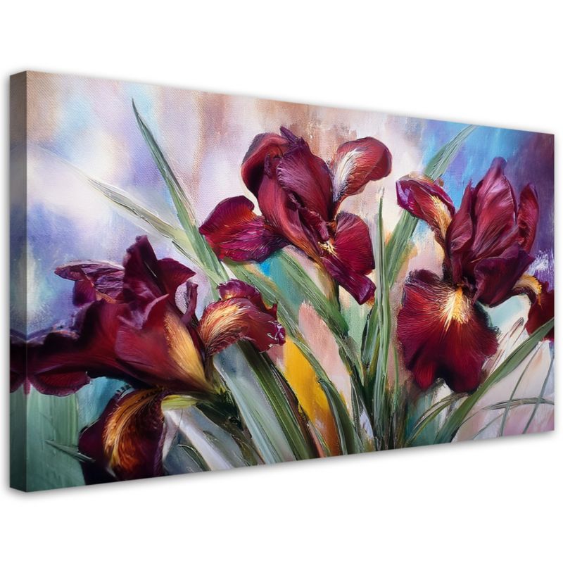 Obraz na płótnie Feeby 120x60cm Kwiaty Irysy Czerwone Malowane 1 szt.