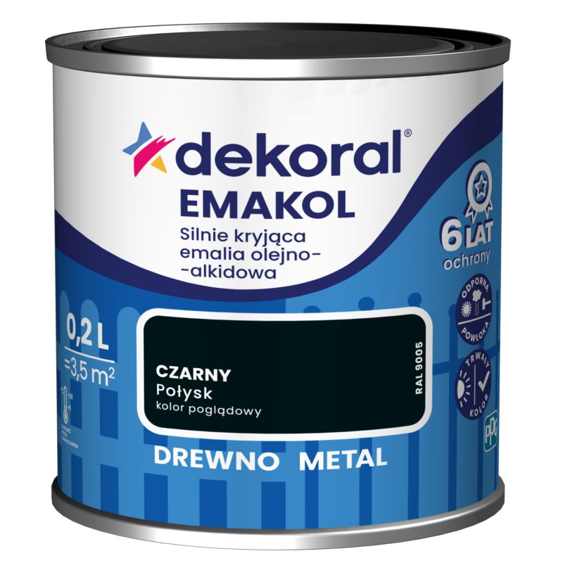 Emalia olejno-alkidowa Dekoral Emakol do drewna i metalu czarny 0,2 l
