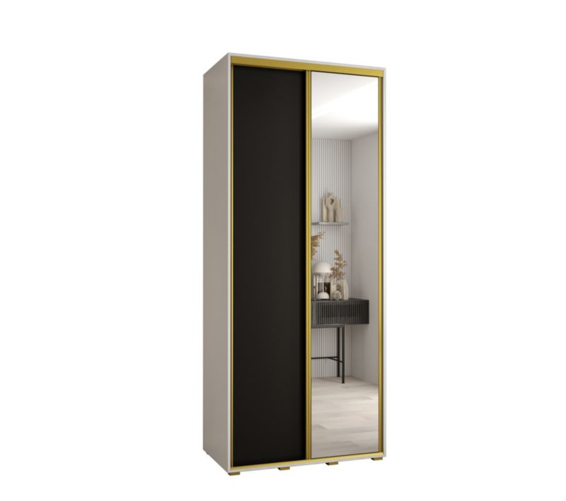 Szafa przesuwna Abiks DAVOS 3 wysoka szer.110cm gł.45cm biały/czarny/złoty 1szt.