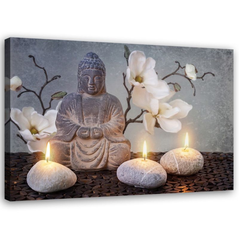 Obraz do salonu sypialni Feeby Budda Zen Orchidea Beżowy 90x60cm 1szt