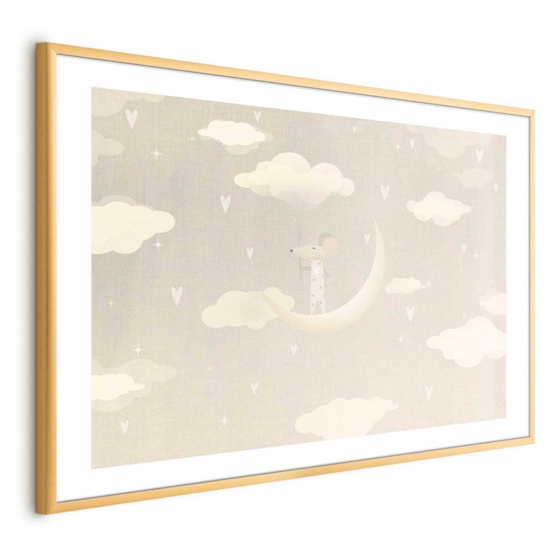 Plakat Artgeist Myszka na księżycu 90x60 cm z ramą złotą 1 szt