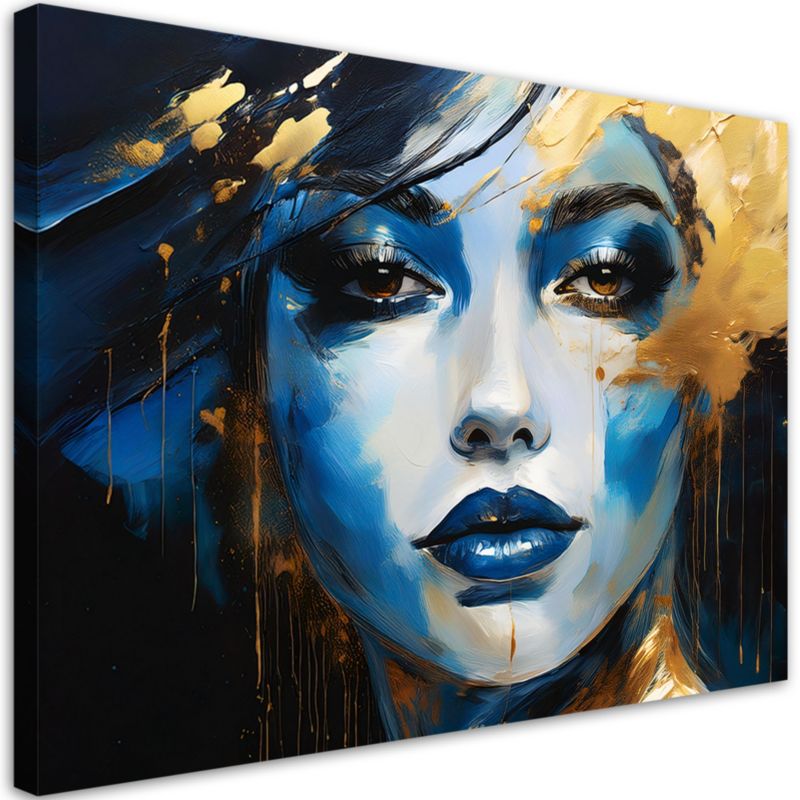 Obraz do salonu sypialni Feeby Portret Kobiety Glamour Niebieski Złoty 100x70 cm 1szt