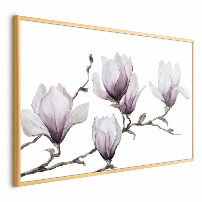 Plakat Artgeist Malowane magnolie 42x29,7 cm z ramą złotą 1 szt