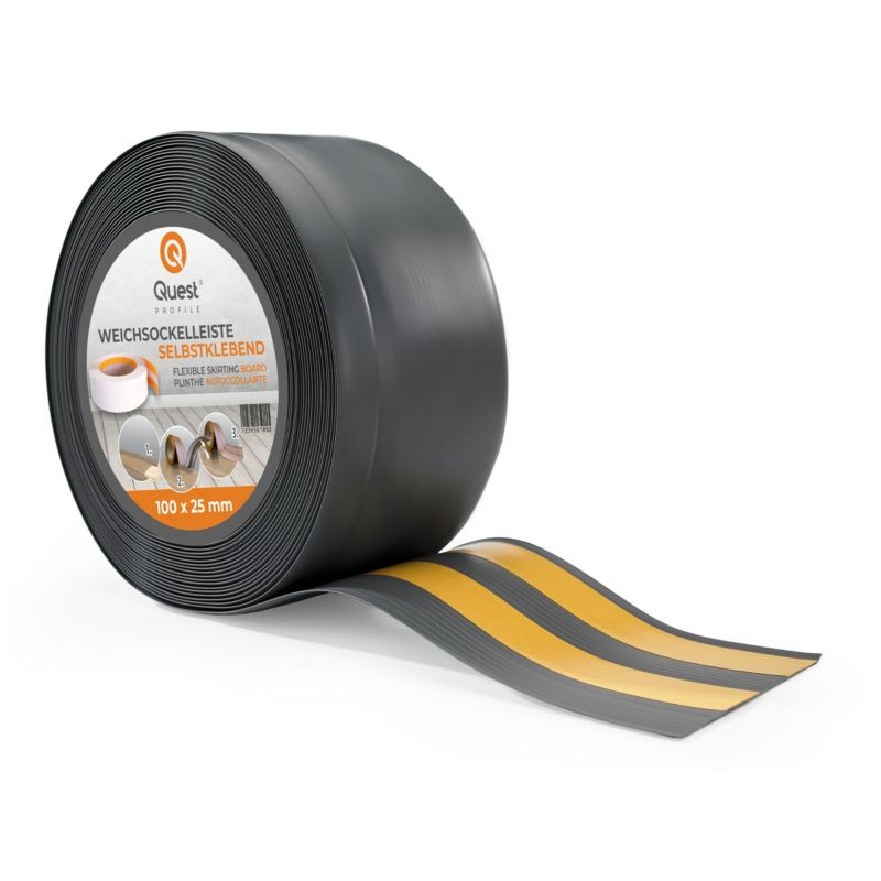 Listwa przypodłogowa PCV 100x25mm, QUEST, samoprzylepna elastyczna, miękka listwa podłogowa, cokołowa, ciemnoszary, 25m