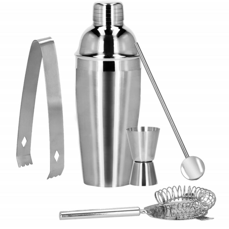 Zestaw barmański Springos 5 elementów shaker 750 ml i szczypcami do lodu srebrny 1 kpl.