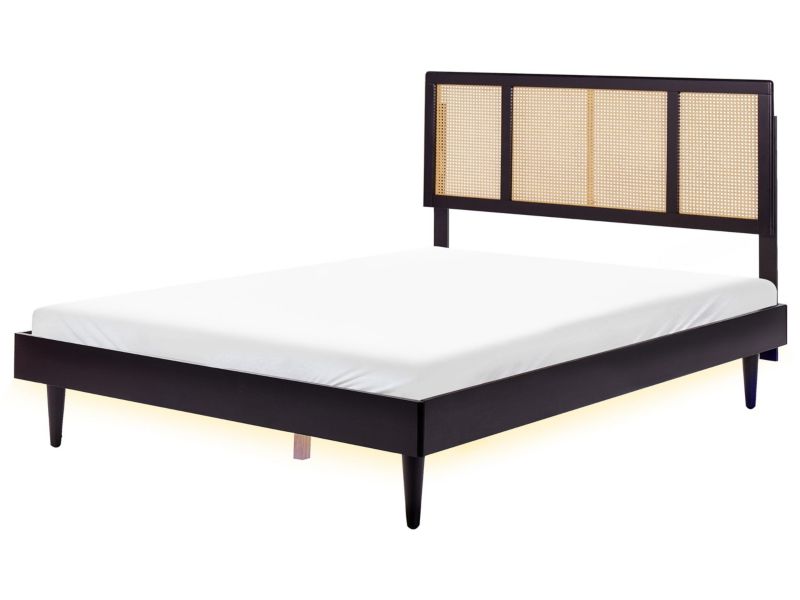 Łóżko drewniane z LED 160 x 200 cm czarne Auray 1 szt.
