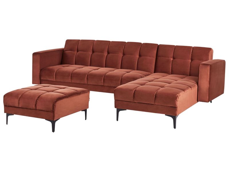 Sofa narożna lewostronna z otomaną Alnes Welur Jasnoczerwony Lewostronny 1 kpl
