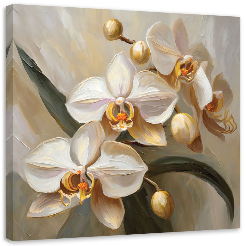 Obraz do salonu sypialni Feeby Storczyki Kwiaty Beżowe 60x60 cm 1szt