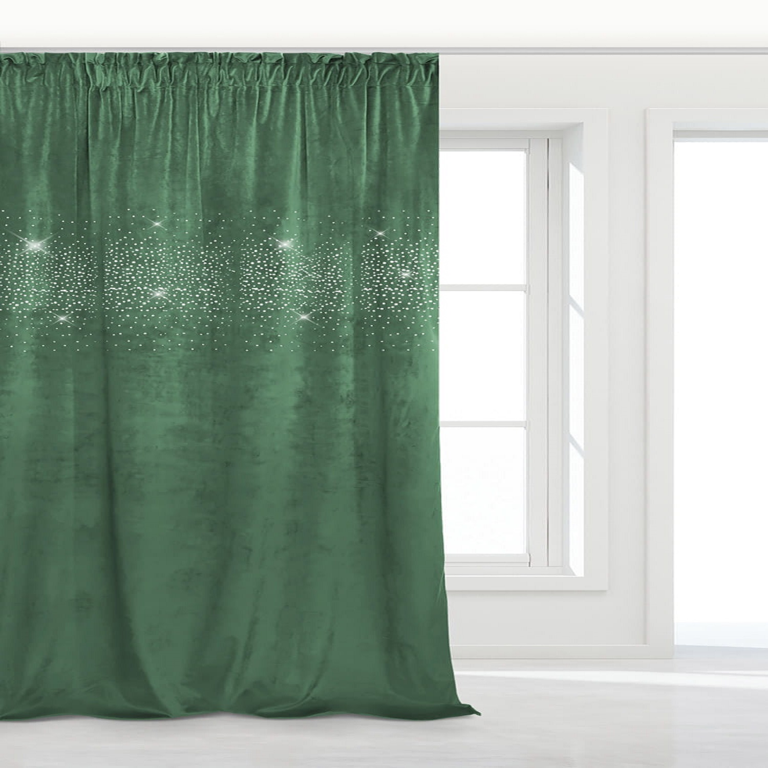 Butelkowa Zieleń Zasłona Welurowa Z Kryształkami Na Taśmie 140x270 Shiny IN