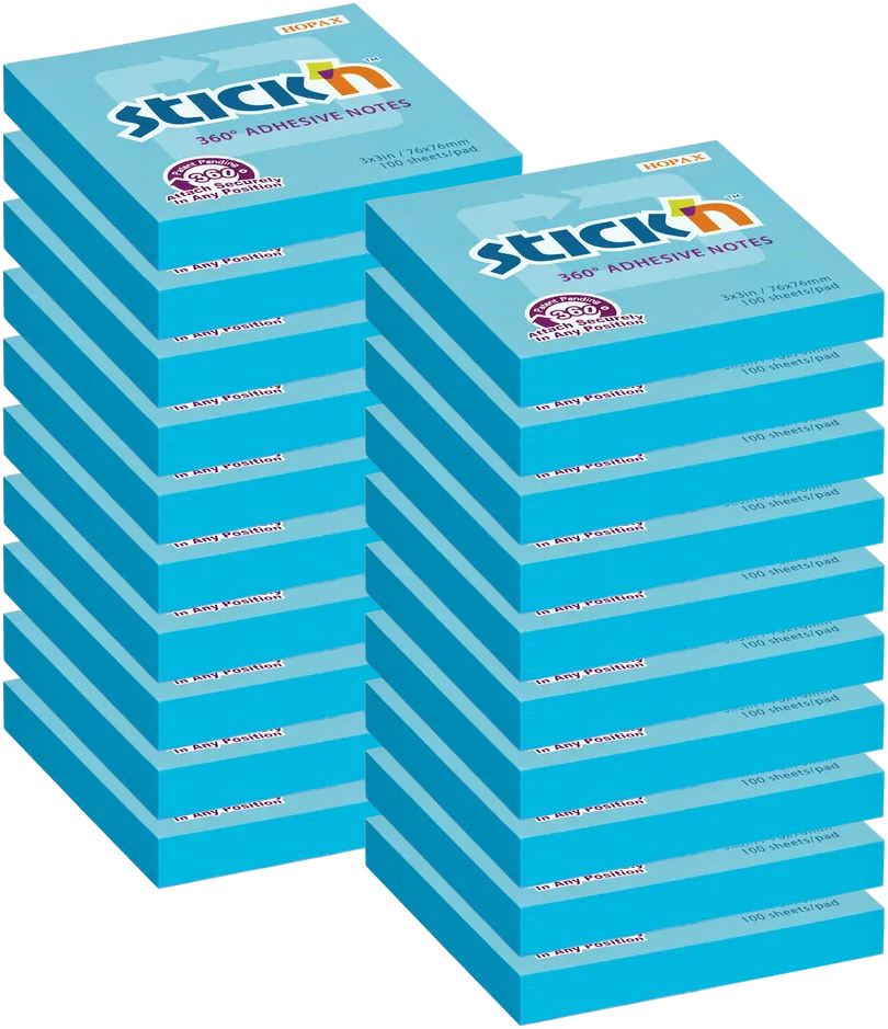 20x karteczki samoprzylepne Stick'n 360 stopni, 76x76mm, 100 karteczek, niebieski pastelowy