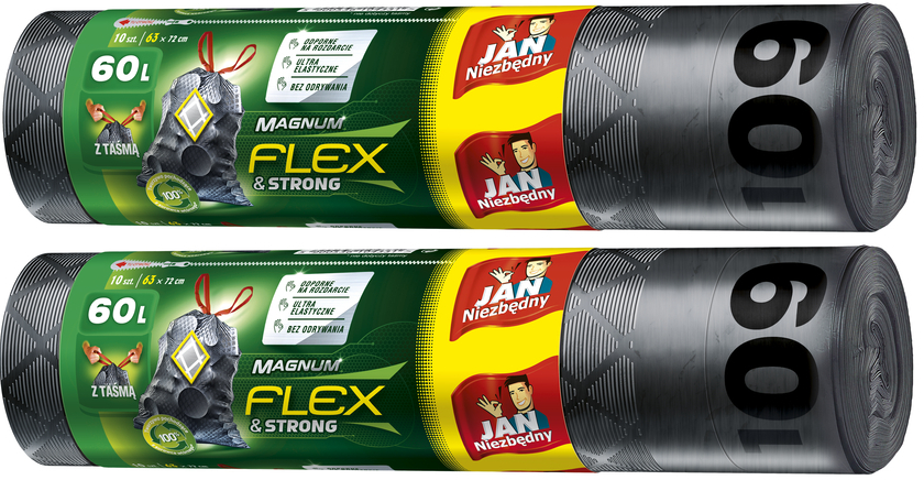 2x Worki na śmieci Jan Niezbędny Magnum Flex&Strong, na odpady zmieszane, 60l, 10 sztuk, grafitowy