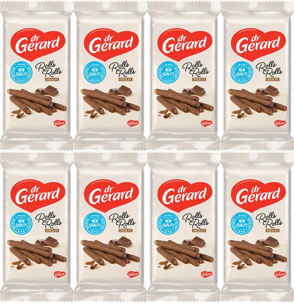 8x Rurki waflowe Dr Gerard Rolls Rolls Chocolate, z kremem czekoladowym, 144g