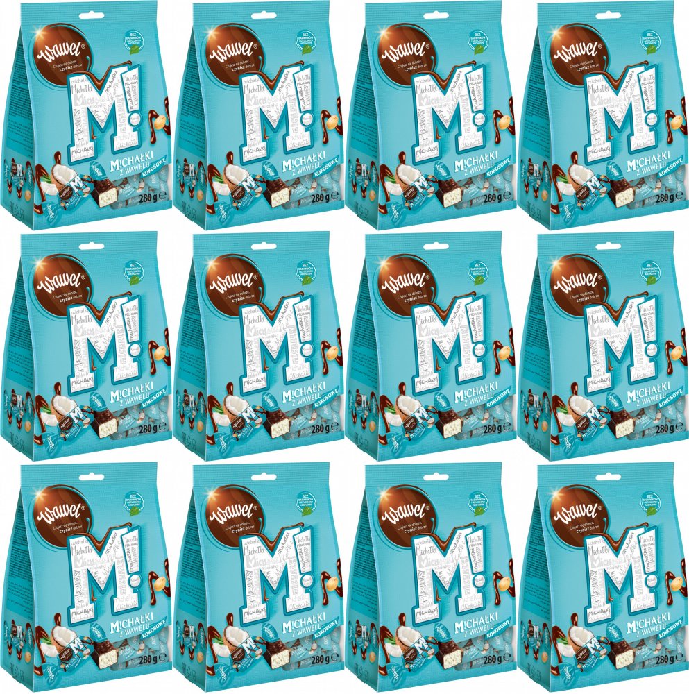 12x Cukierki Michałki Wawel, kokosowe w deserowej czekoladzie, 245g