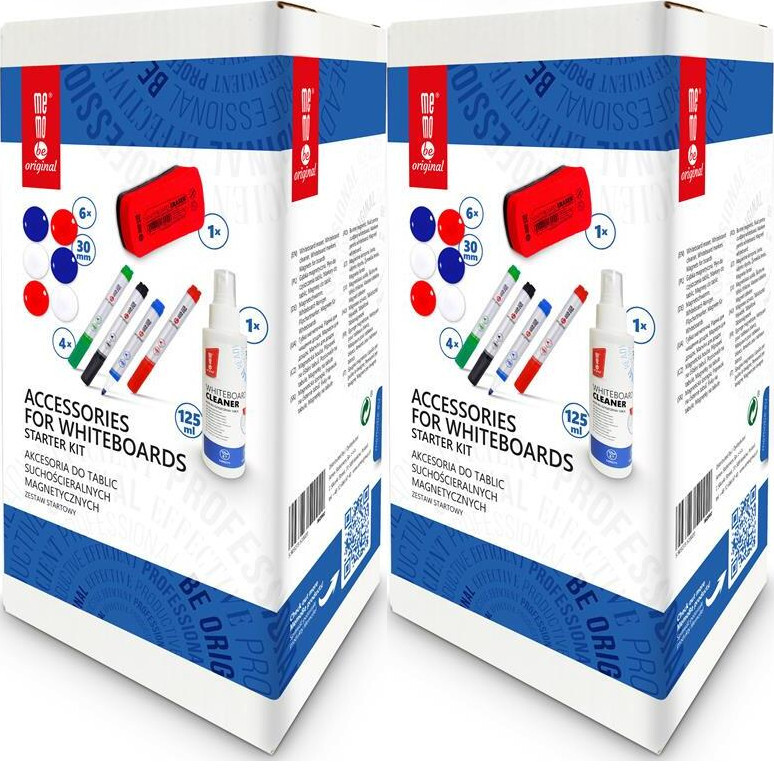 2x Zestaw startowy do tablic MemoBe, płyn 125ml, 4 markery, gąbka magnetyczna, 6 magnesów