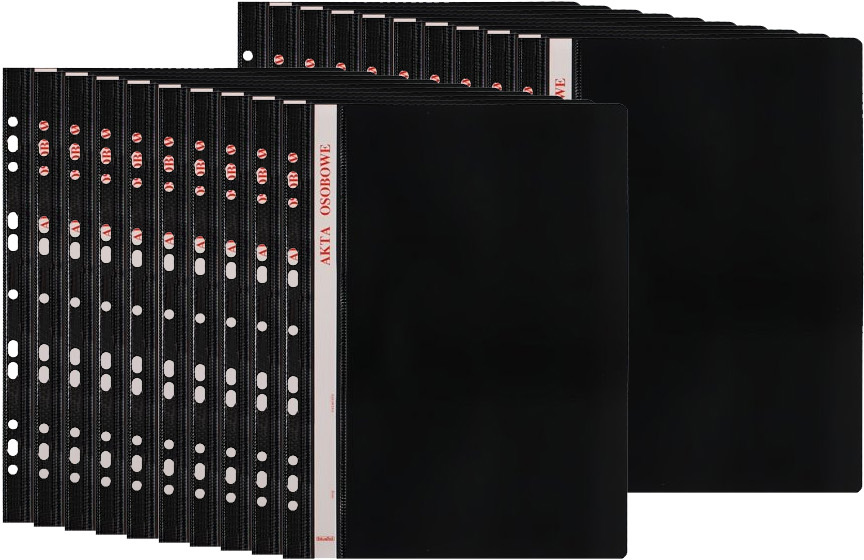 20 x skoroszyt plastikowy oczkowy Biurfol, do akt osobowych, A4, do 200 kartek, czarny