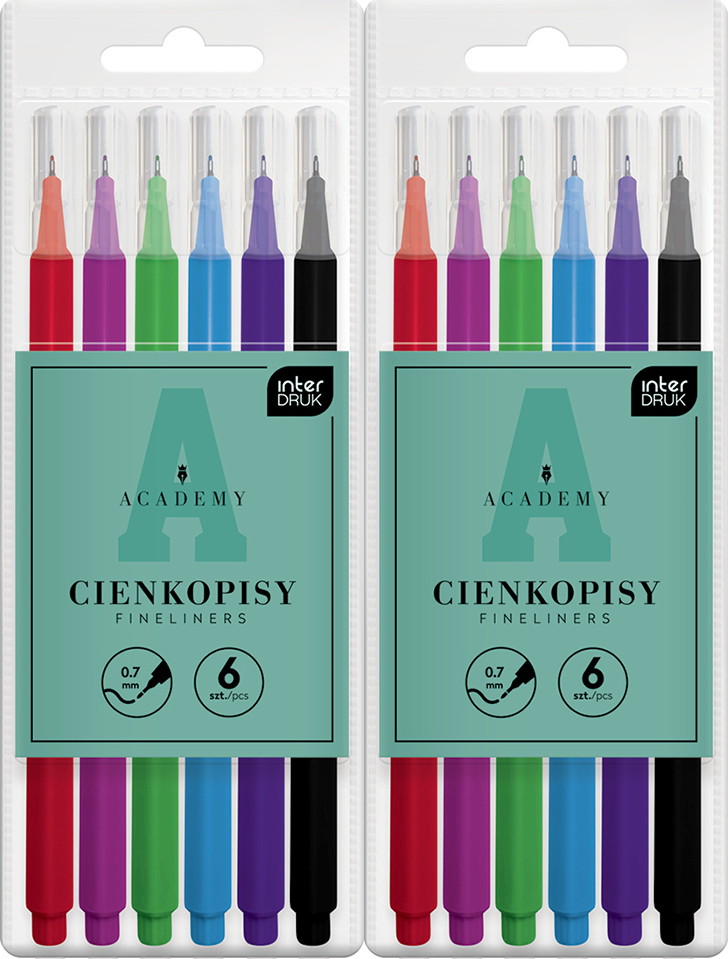 2x Cienkopis Interdruk Academy, 0.7mm, 6 sztuk, mix kolorów