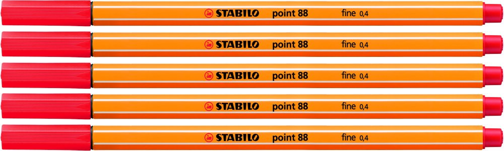 5x Cienkopis Stabilo Point 88/40, 0.4mm, czerwony