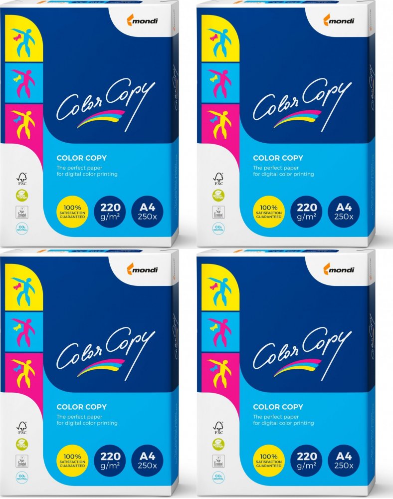 4x Papier satynowany ekologiczny Mondi Color Copy, A4, 220g/m2, 250 arkuszy, biały