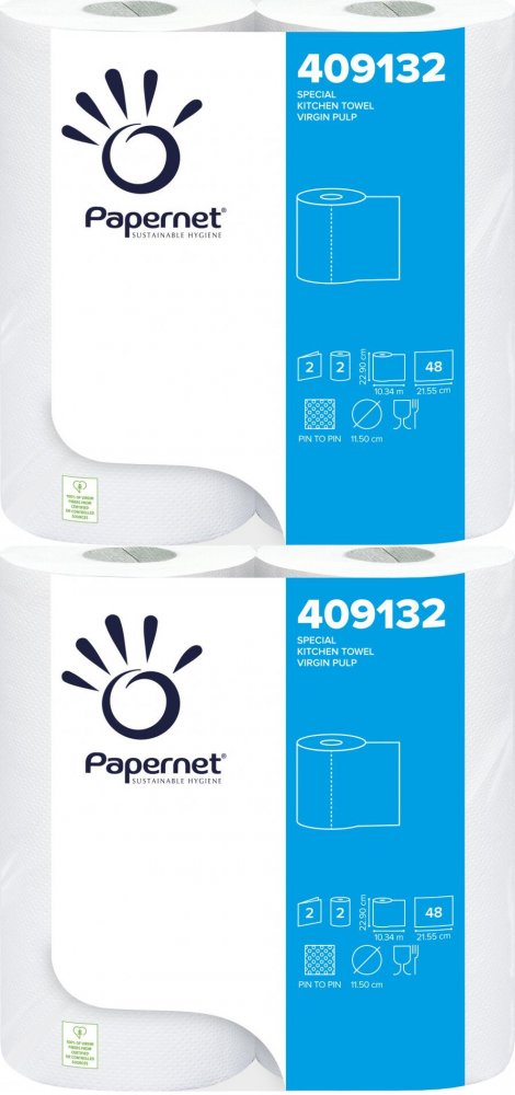2x Ręcznik papierowy kuchenny Papernet, 2-warstwowy, w roli, 2x10.34m, 2 rolki, biały