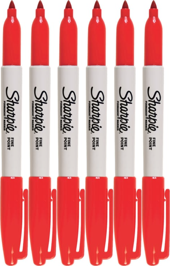6x Marker permanentny Sharpie Fine, okrągła, 1mm, czerwony