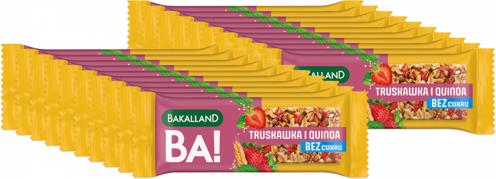 20x Baton zbożowy Bakalland BA!, truskawka i quinoa, bez cukru, 30g