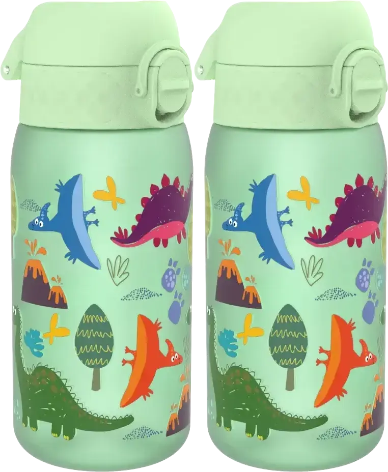 2x Bidon ION8 Dinozaurus, recyclon/tritan, 350ml, zielony